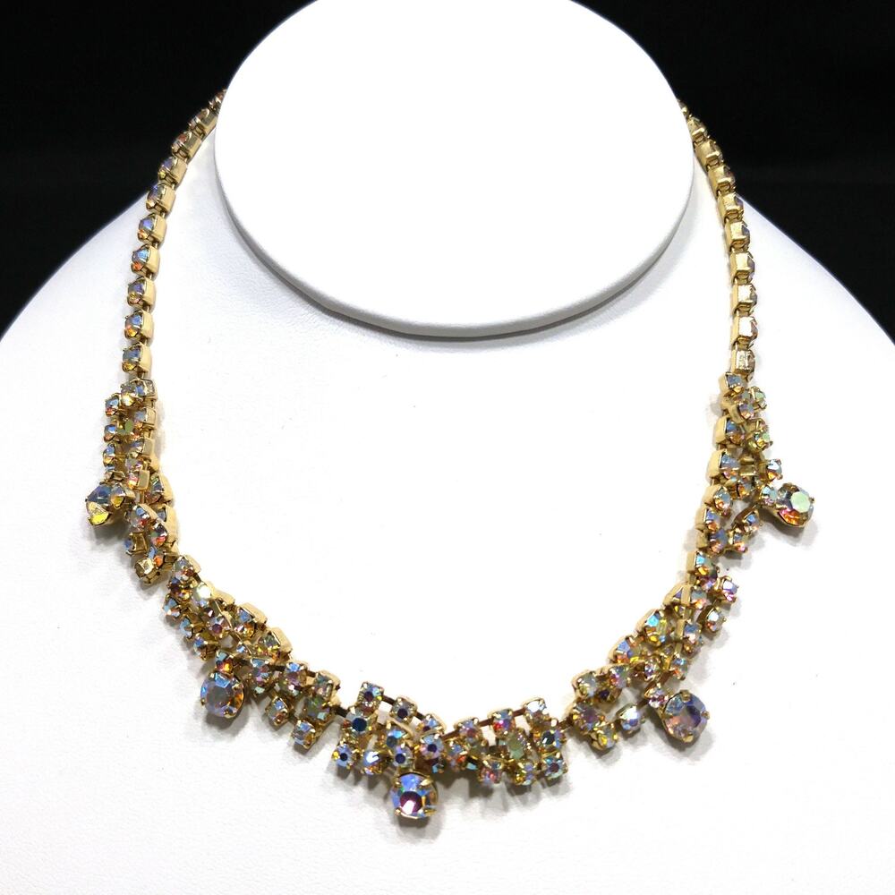 Aurora Borealis Rhinestone Choker Necklace, 1960s Vintage Jewelry